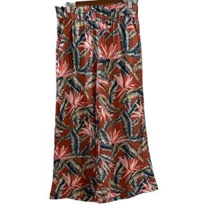LOFT Tropical Floral Wide Leg Linen Blend Crop Pants Size M